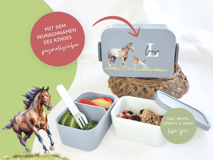 Mepal Brotdose mit Name personalisierbar - Design PFERDE - Verschiedene Farben