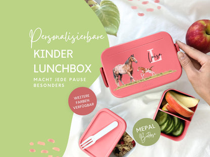 Mepal Brotdose mit Name personalisierbar - Design PFERDE - Verschiedene Farben