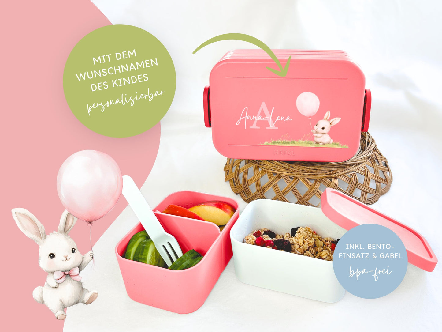 Mepal Brotdose mit Name personalisierbar - Design HASE - Verschiedene Farben