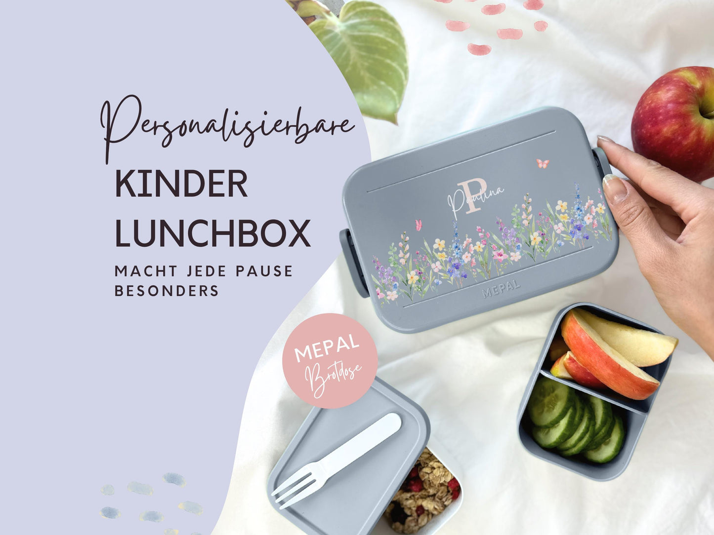 Mepal Brotdose mit Name personalisierbar - Design BLUMEN - Verschiedene Farben