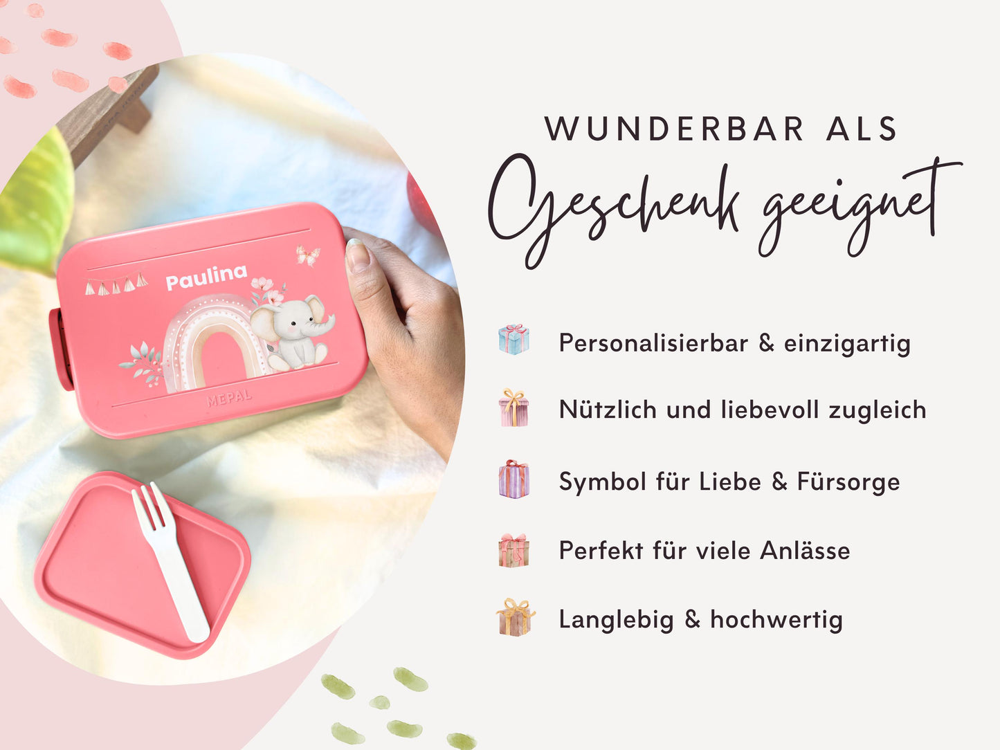 Mepal Brotdose mit Name personalisierbar - Design ELEFANT - Verschiedene Farben
