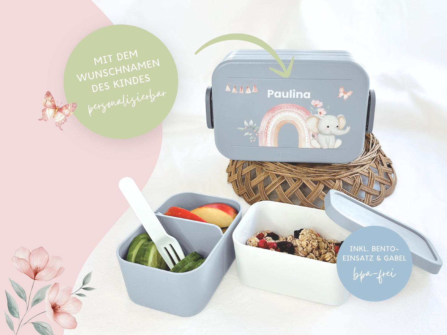 Mepal Brotdose mit Name personalisierbar - Design ELEFANT - Verschiedene Farben