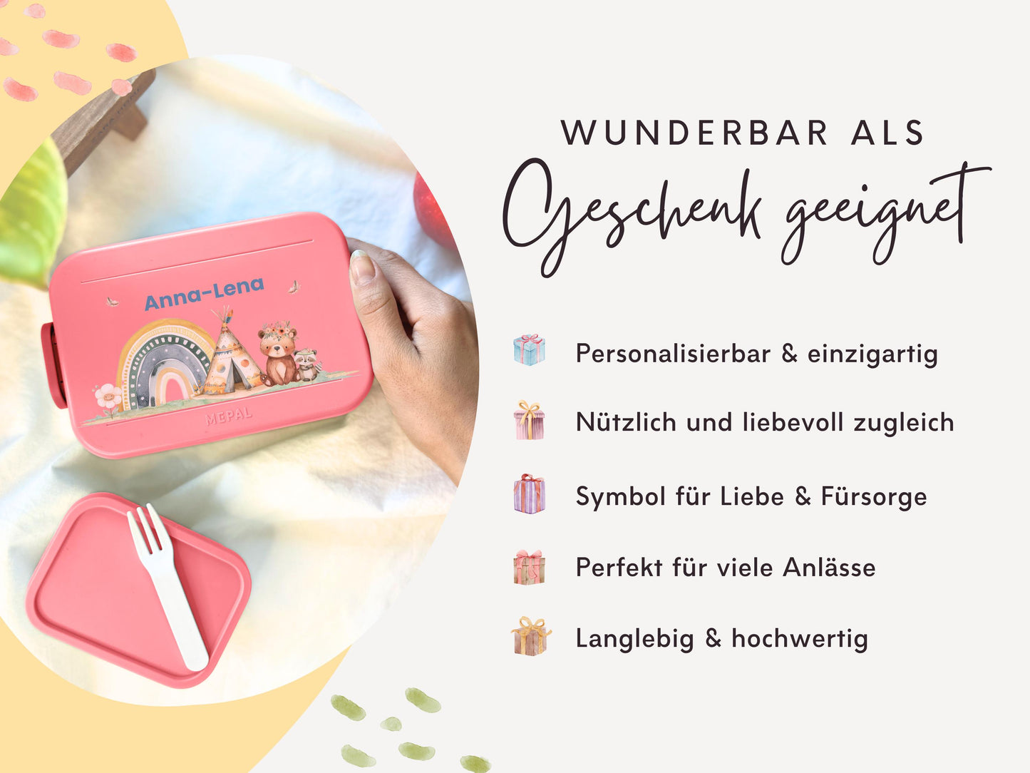 Mepal Brotdose mit Name personalisierbar - Design TEDDY BOHO - Verschiedene Farben