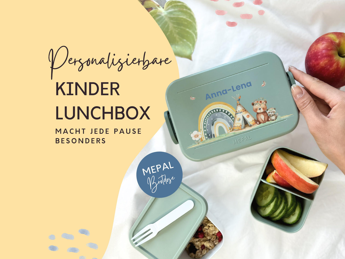 Mepal Brotdose mit Name personalisierbar - Design TEDDY BOHO - Verschiedene Farben