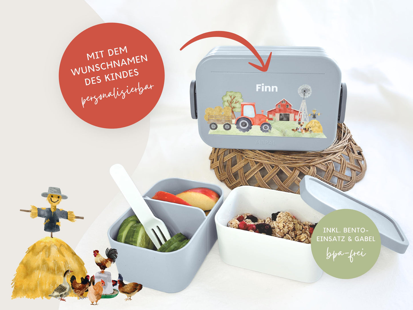 Mepal Brotdose mit Name personalisierbar - Design TRAKTOR ROT - Verschiedene Farben