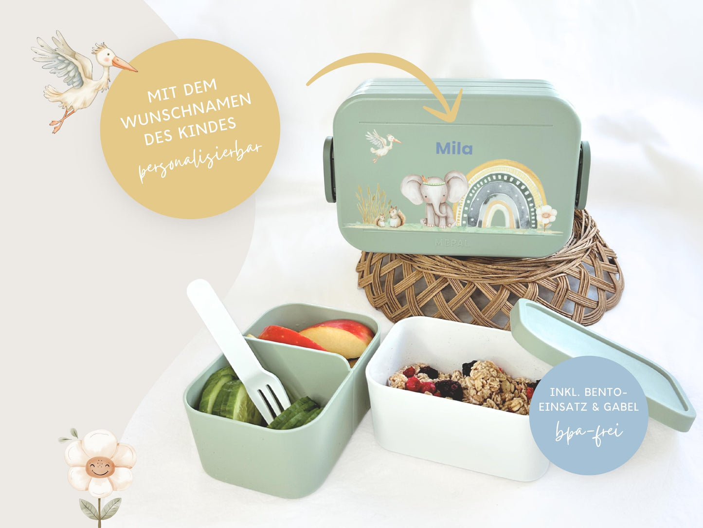 Mepal Brotdose mit Name personalisierbar - Design BOHO - Verschiedene Farben