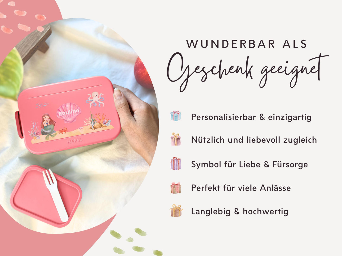 Mepal Brotdose mit Name personalisierbar - Design MEERJUNGFRAU - Verschiedene Farben