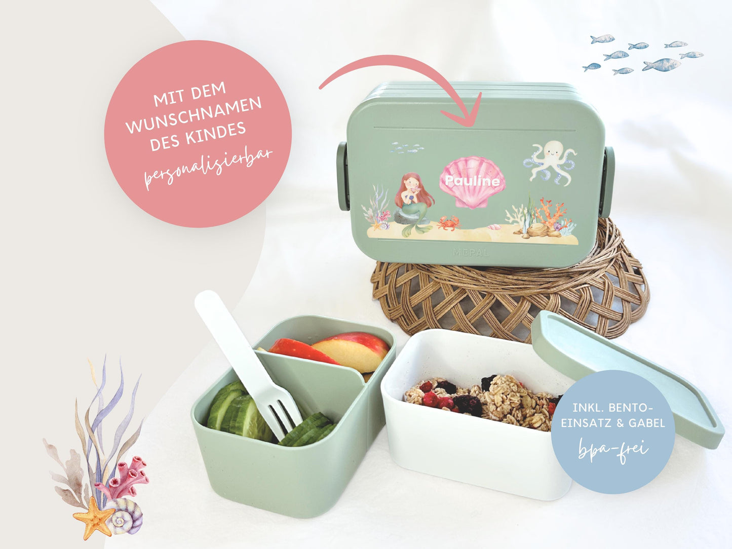 Mepal Brotdose mit Name personalisierbar - Design MEERJUNGFRAU - Verschiedene Farben