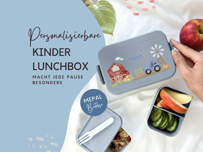 Mepal Brotdose mit Name personalisierbar - Design TRAKTOR BLAU - Verschiedene Farben