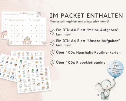 Haushaltsplan To-Do-Liste inkl. Symbolkarten - Design ROSA ELEFANT