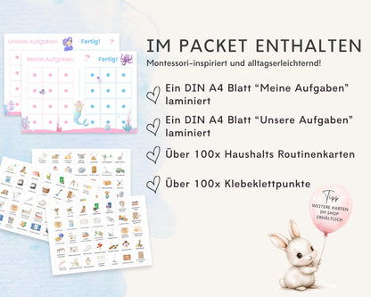 Haushaltsplan To-Do-Liste inkl. Symbolkarten - Design MEERJUNGFRAU