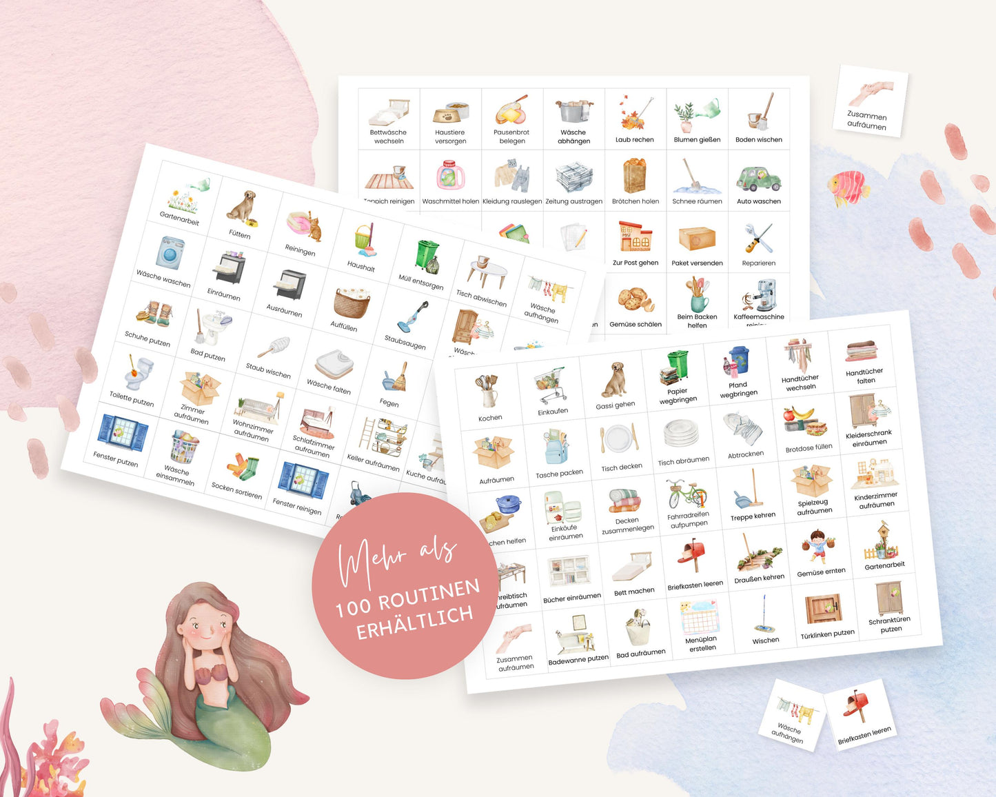 Haushaltsplan To-Do-Liste inkl. Symbolkarten - Design MEERJUNGRAU ROT