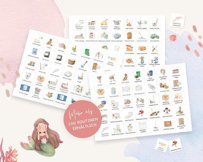 Haushaltsplan To-Do-Liste inkl. Symbolkarten - Design MEERJUNGRAU ROT