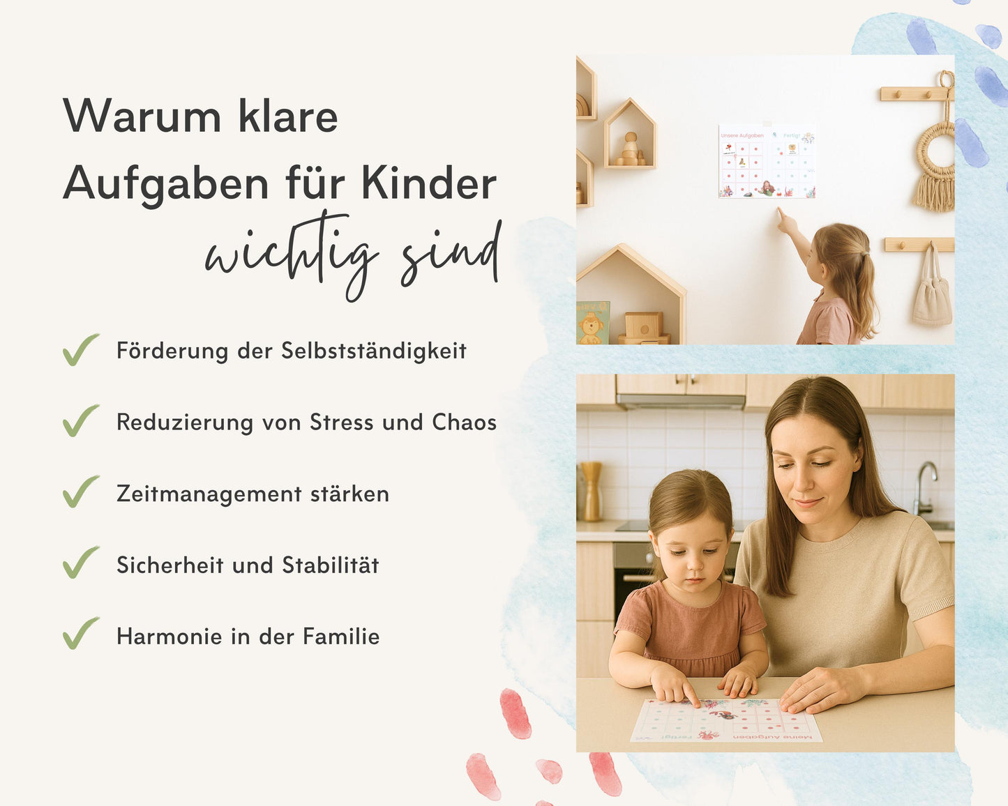 Haushaltsplan To-Do-Liste inkl. Symbolkarten - Design MEERJUNGRAU ROT