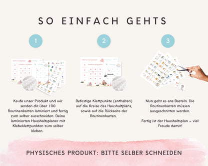 Haushaltsplan To-Do-Liste inkl. Symbolkarten - Design MEERJUNGRAU ROT