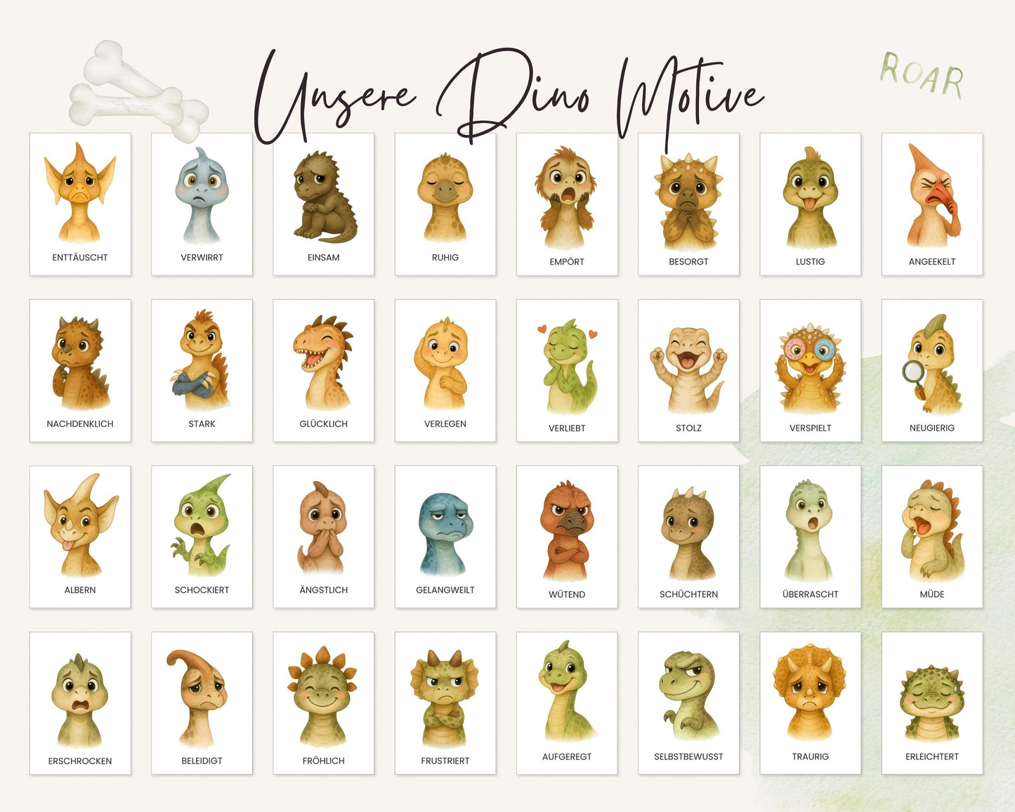 Emotionskarten 32 KARTEN - Design DINOSAURIER