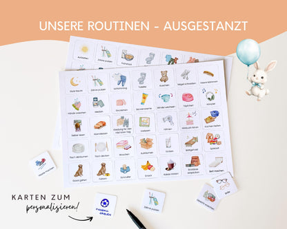 Routineplaner Montessori inkl. Symbolkarten - Design LUFTBALLON TIERE - Personalisierbar