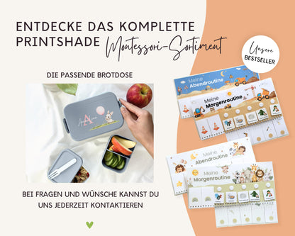 Routineplaner Montessori inkl. Symbolkarten - Design LUFTBALLON TIERE - Personalisierbar
