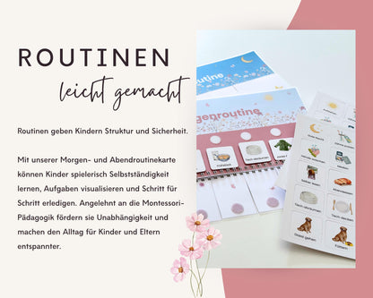 Routineplaner Montessori inkl. Symbolkarten - Design BLUMEN - Personalisierbar