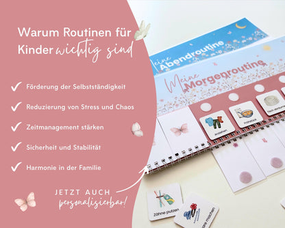 Routineplaner Montessori inkl. Symbolkarten - Design BLUMEN - Personalisierbar