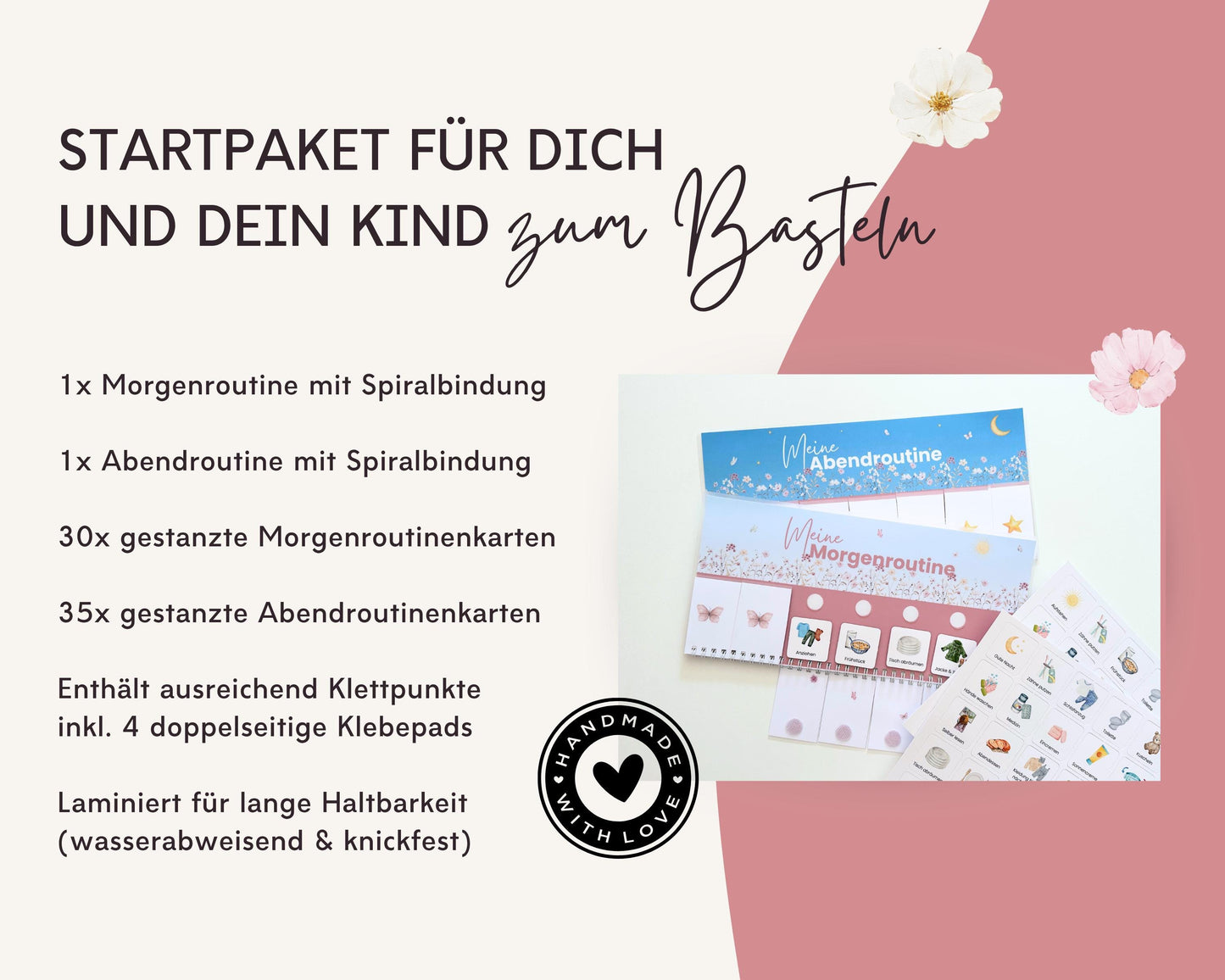 Routineplaner Montessori inkl. Symbolkarten - Design BLUMEN - Personalisierbar