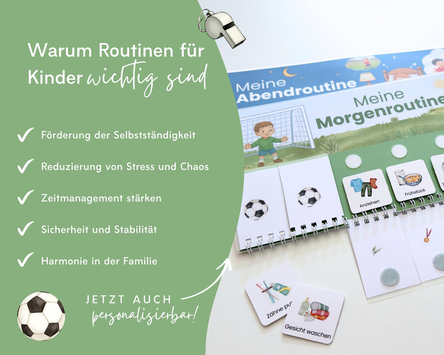 Routineplaner Montessori inkl. Symbolkarten - Design FUSSBALL - Personalisierbar