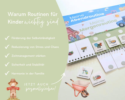 Routineplaner Montessori inkl. Symbolkarten - Design TRAKTOR - Personalisierbar