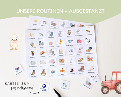 Routineplaner Montessori inkl. Symbolkarten - Design TRAKTOR - Personalisierbar