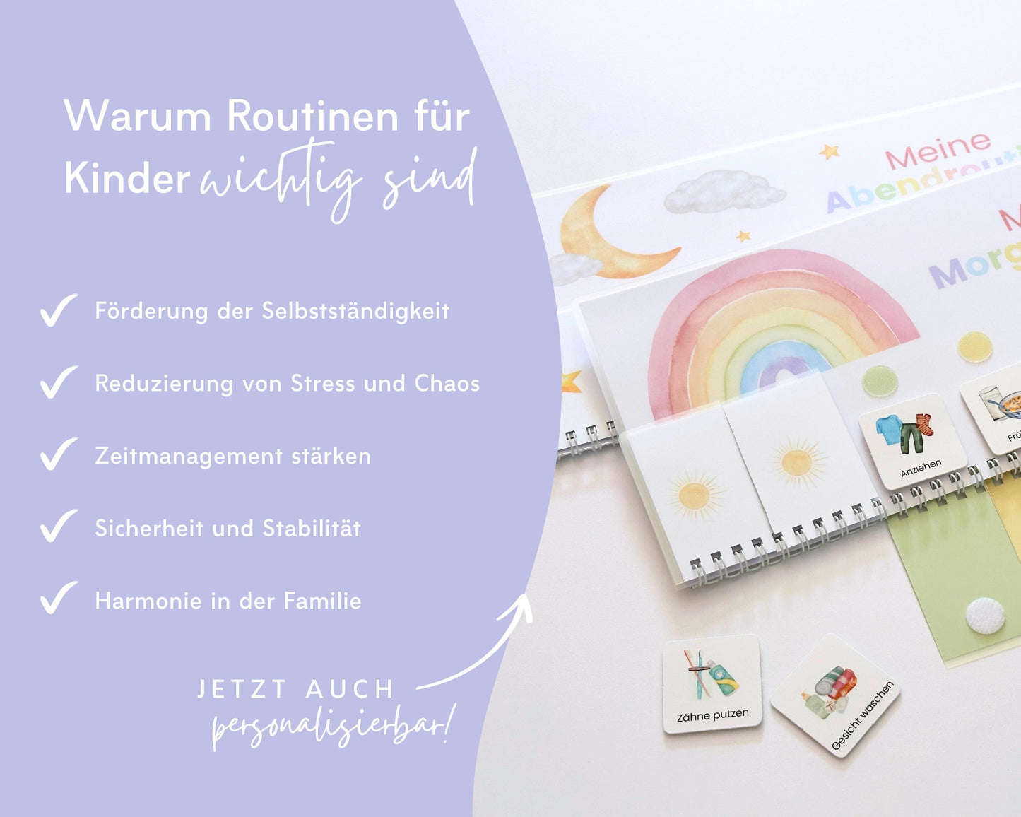 Routineplaner Montessori inkl. Symbolkarten - Design REGENBOGEN - Personalisierbar
