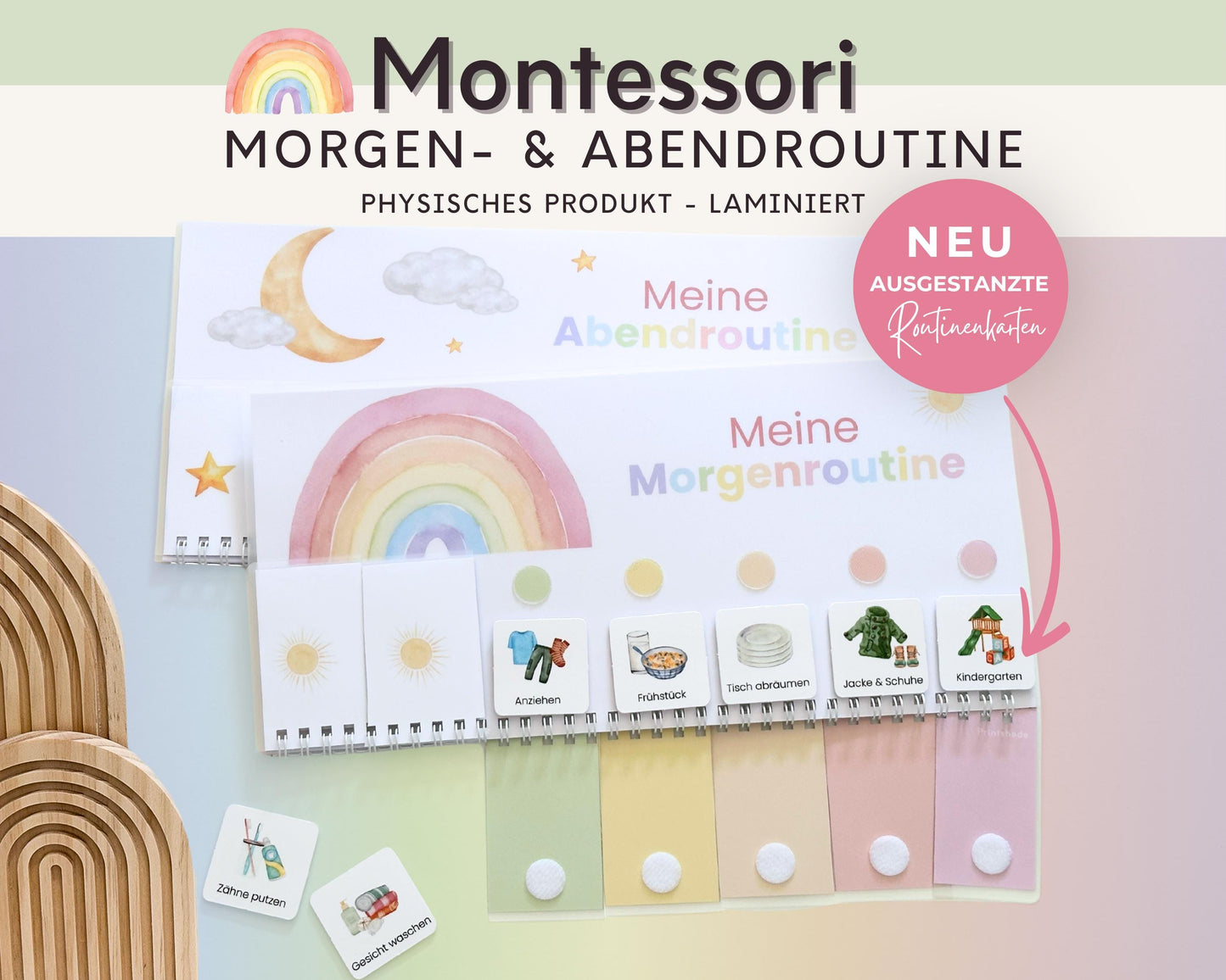 Routineplaner Montessori inkl. Symbolkarten - Design REGENBOGEN - Personalisierbar