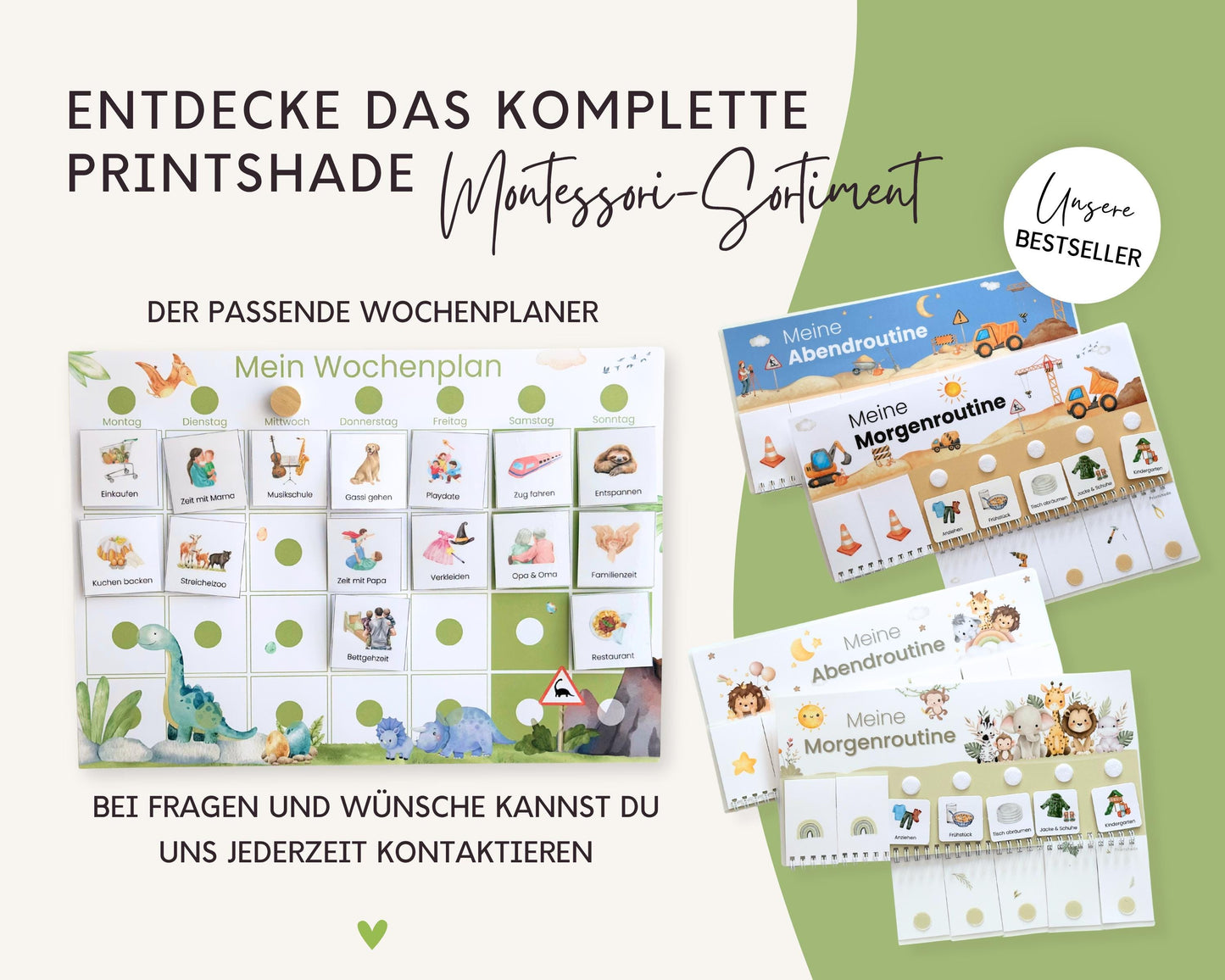 Routineplaner Montessori inkl. Symbolkarten - Design DINOSAURIER - Personalisierbar