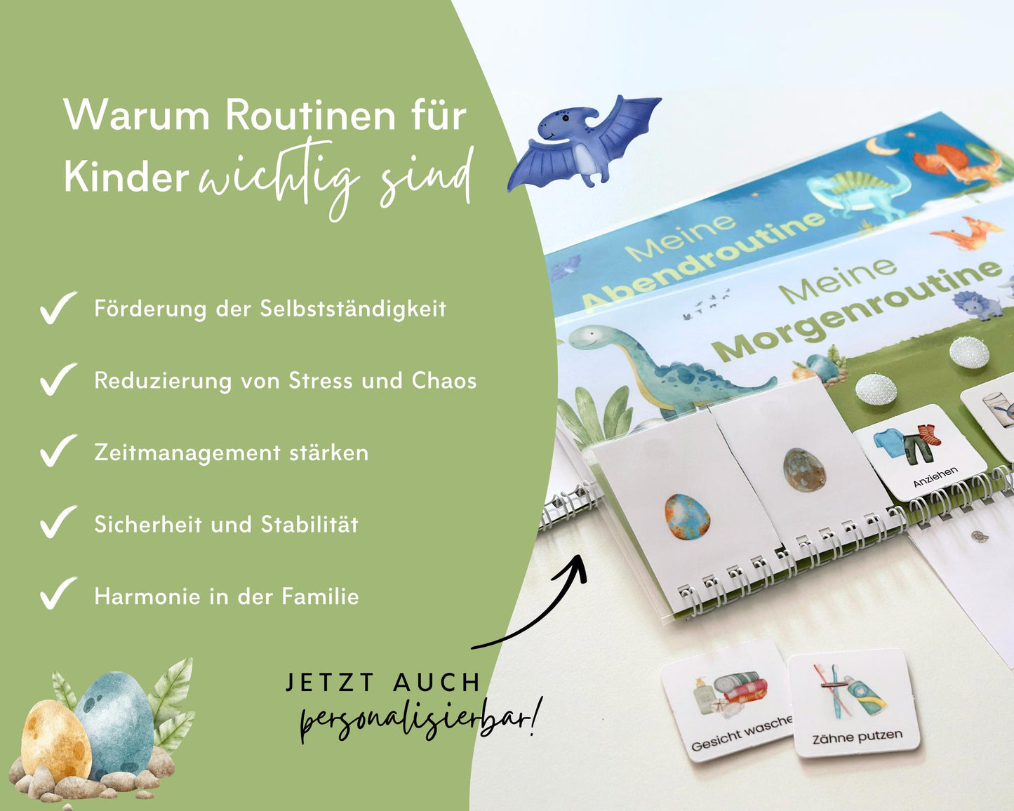 Routineplaner Montessori inkl. Symbolkarten - Design DINOSAURIER - Personalisierbar