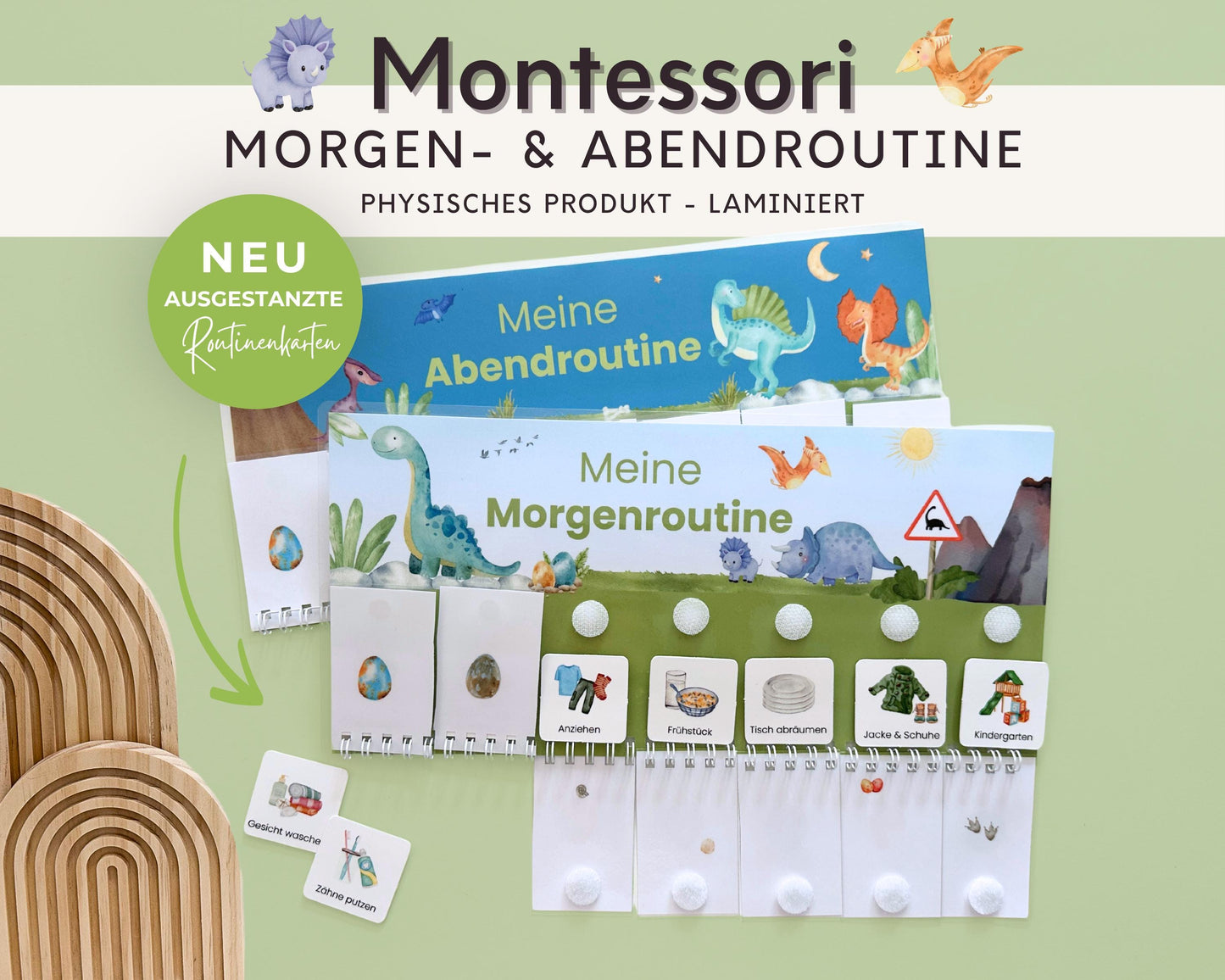 Routineplaner Montessori inkl. Symbolkarten - Design DINOSAURIER - Personalisierbar