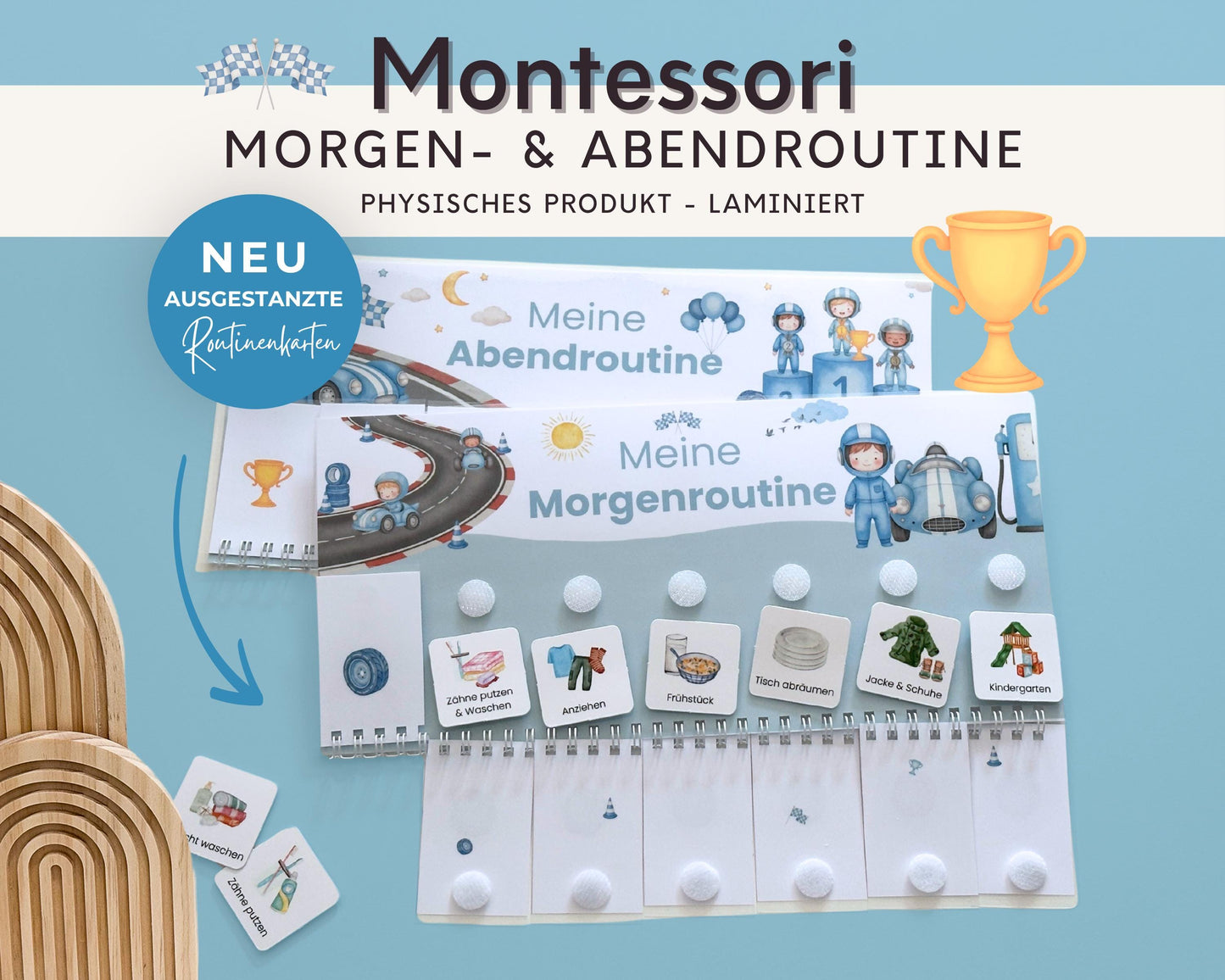 Routineplaner Montessori inkl. Symbolkarten - Design AUTOS - Personalisierbar