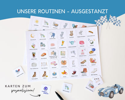 Routineplaner Montessori inkl. Symbolkarten - Design AUTOS - Personalisierbar