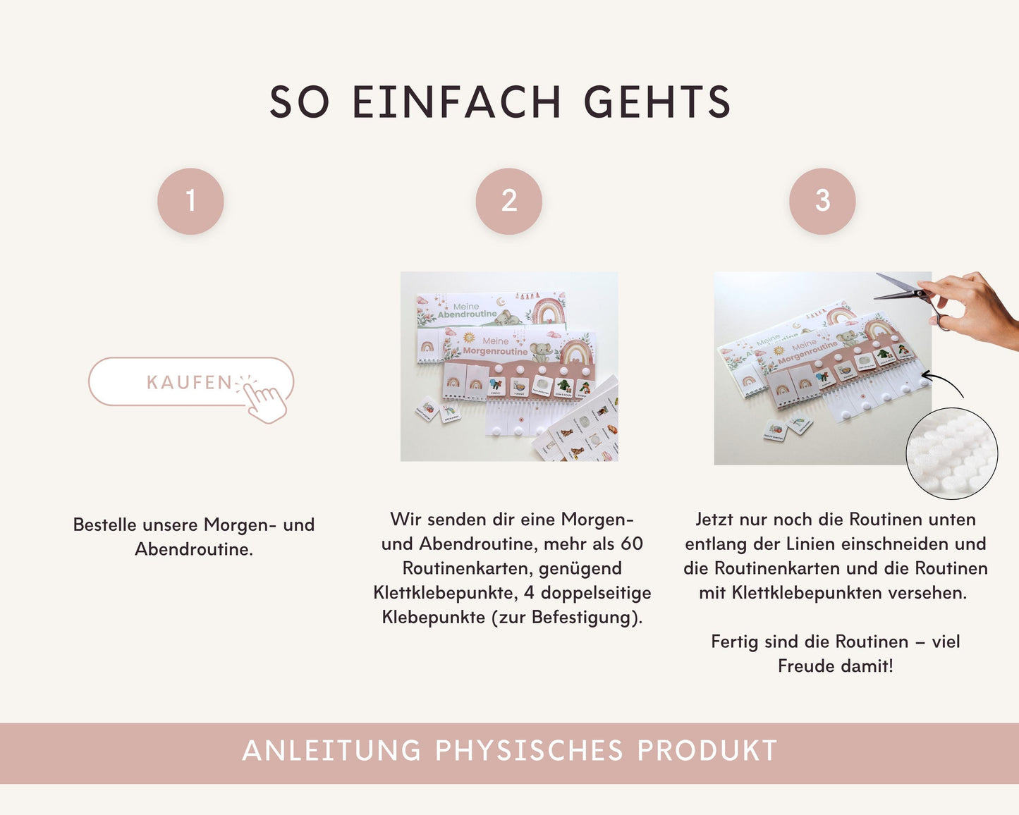 Routineplaner Montessori inkl. Symbolkarten - Design ROSA ELEFANT - Personalisierbar