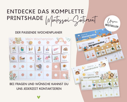 Routineplaner Montessori inkl. Symbolkarten - Design ROSA ELEFANT - Personalisierbar