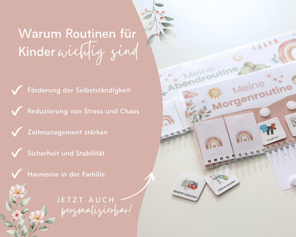 Routineplaner Montessori inkl. Symbolkarten - Design ROSA ELEFANT - Personalisierbar