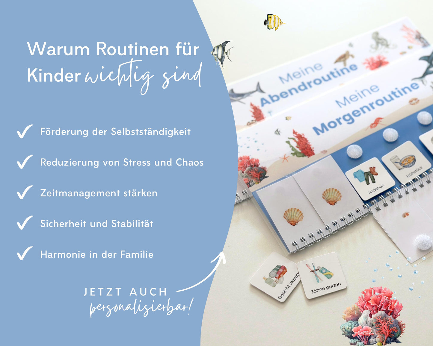 Routineplaner Montessori inkl. Symbolkarten - Design MEER - Personalisierbar