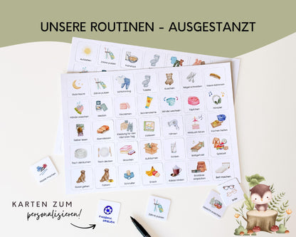 Routineplaner Montessori inkl. Symbolkarten - Design WALDTIERE - Personalisierbar