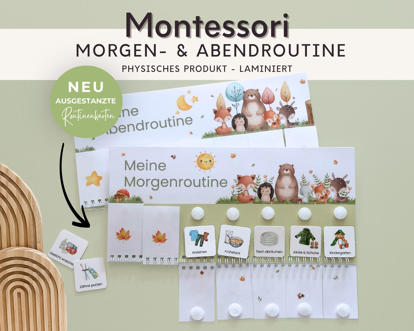 Routineplaner Montessori inkl. Symbolkarten - Design WALDTIERE - Personalisierbar