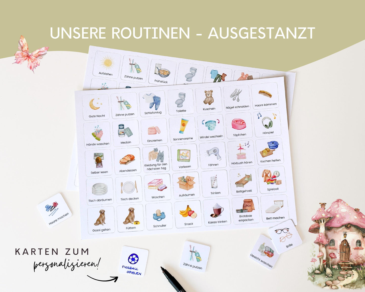 Routineplaner Montessori inkl. Symbolkarten - Design FEEN - Personalisierbar