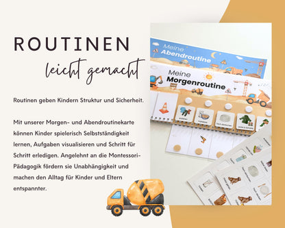 Routineplaner Montessori inkl. Symbolkarten - Design BAGGER - Personalisierbar