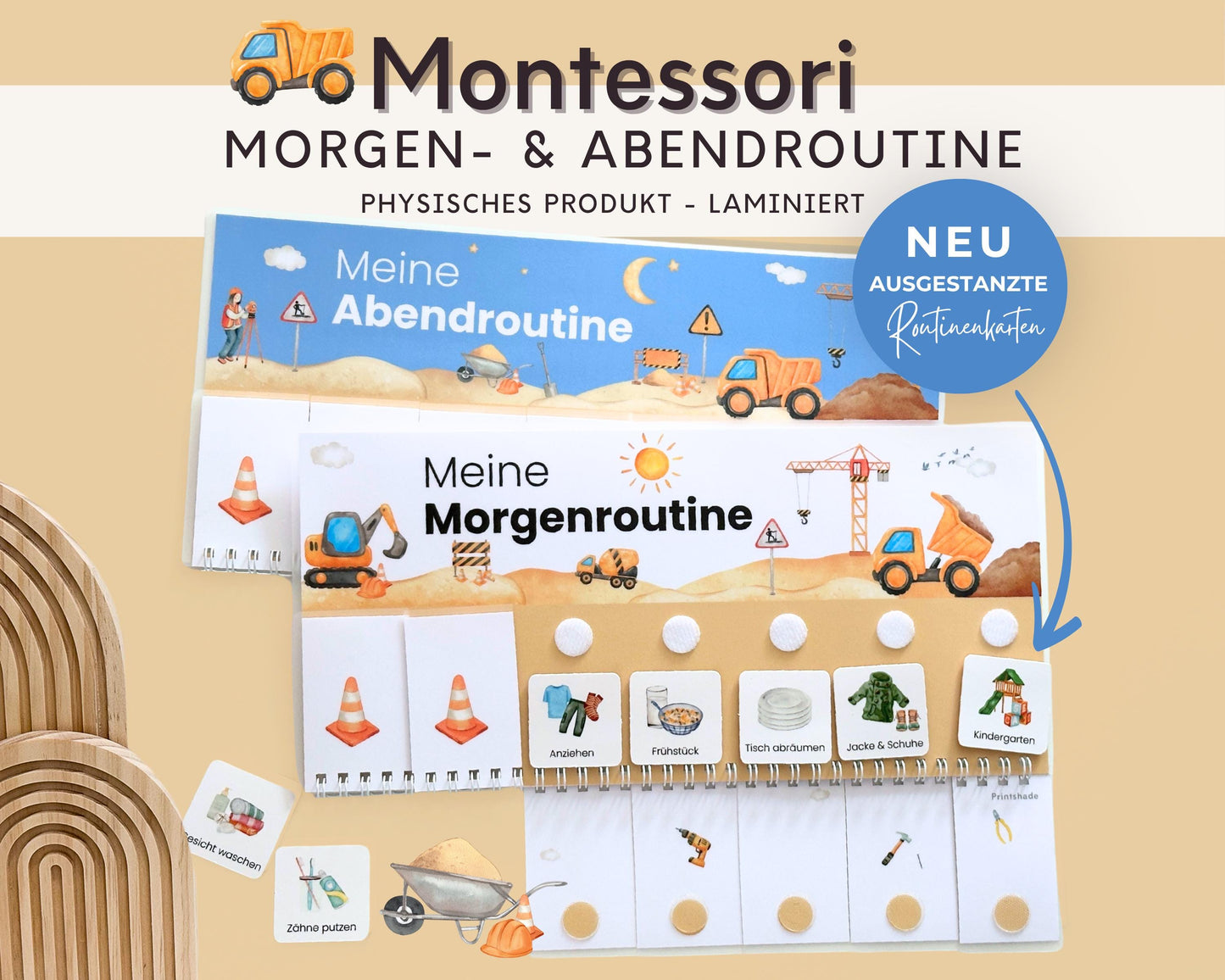 Routineplaner Montessori inkl. Symbolkarten - Design BAGGER - Personalisierbar
