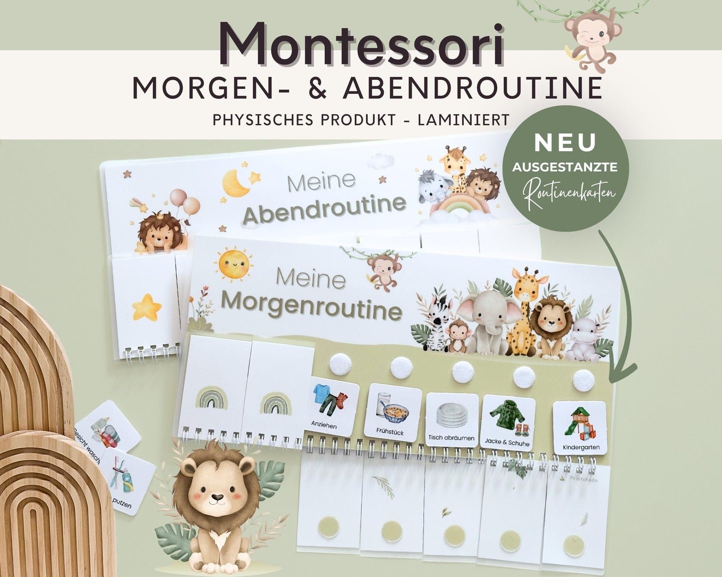 Routineplaner Montessori inkl. Symbolkarten - Design SAFARI - Personalisierbar