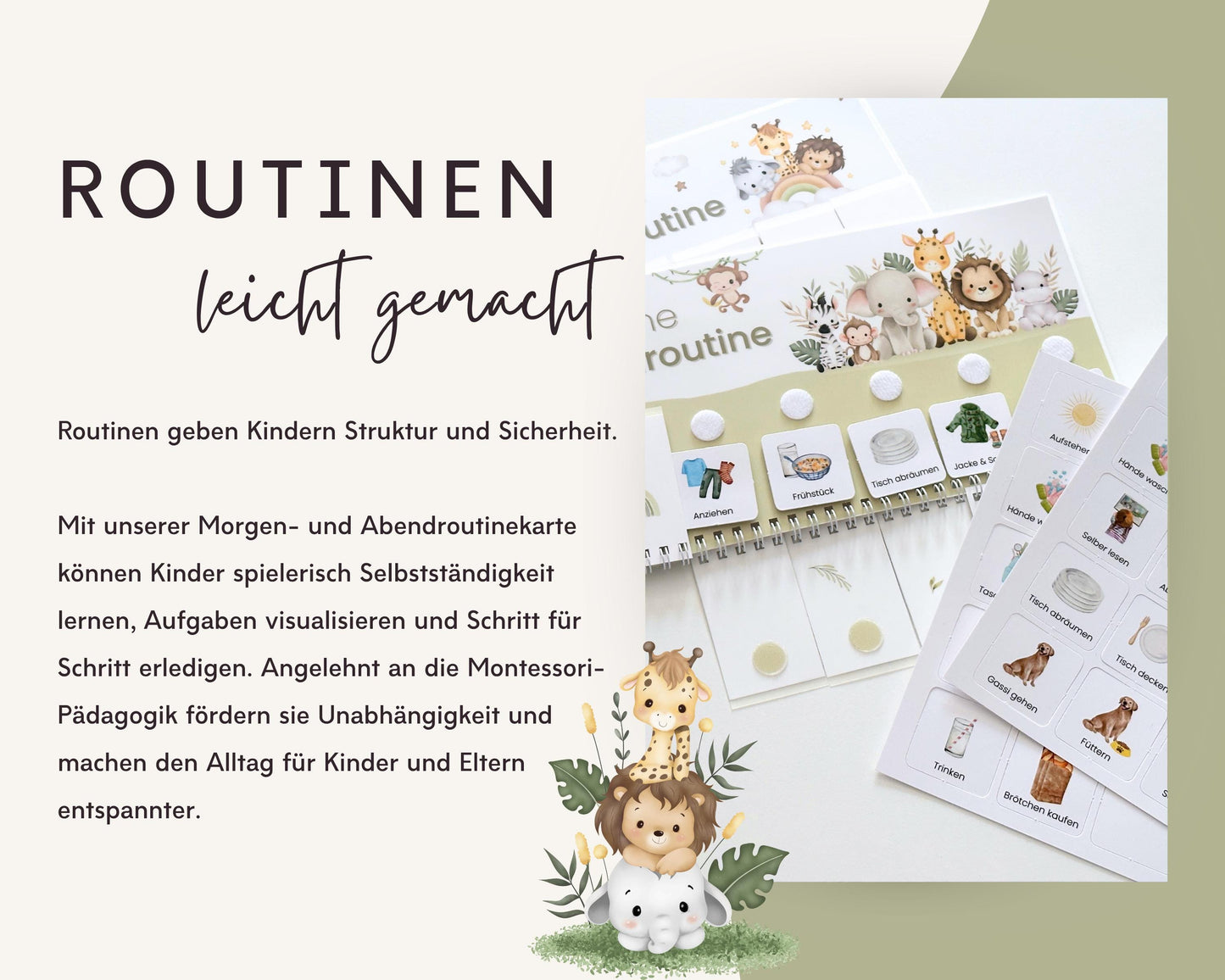 Routineplaner Montessori inkl. Symbolkarten - Design SAFARI - Personalisierbar