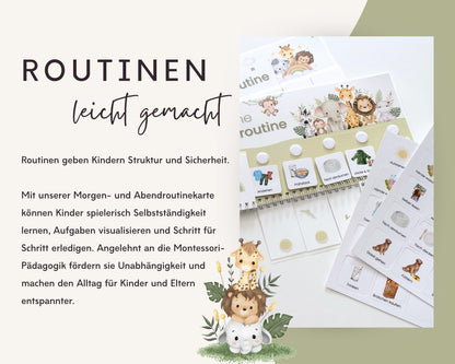 Routineplaner Montessori inkl. Symbolkarten - Design SAFARI - Personalisierbar
