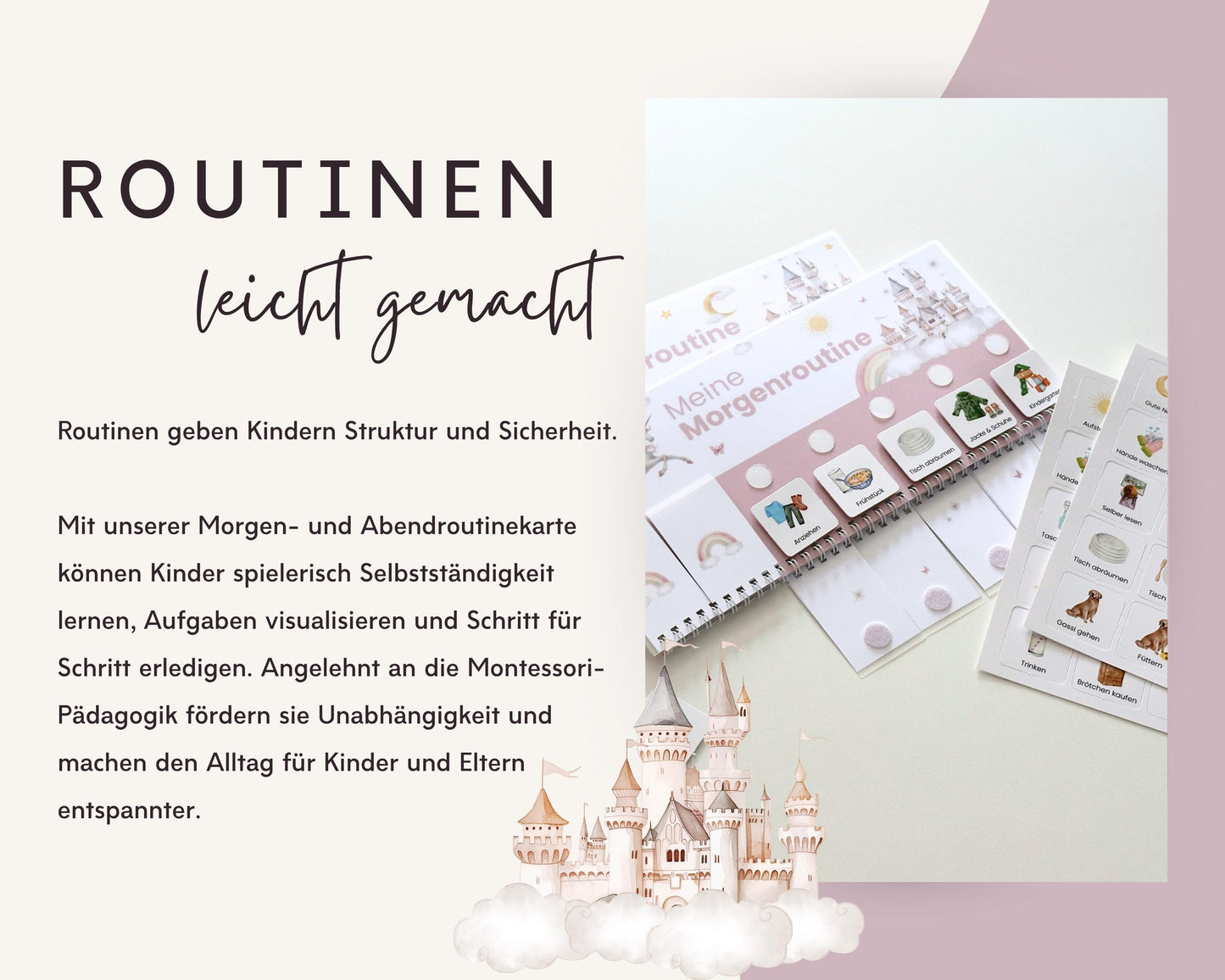 Routineplaner Montessori inkl. Symbolkarten - Design EINHORN - Personalisierbar