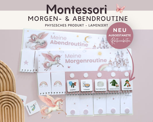Routineplaner Montessori inkl. Symbolkarten - Design EINHORN - Personalisierbar