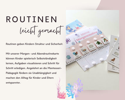 Routineplaner Montessori inkl. Symbolkarten - Design MEERJUNGFRAU ROSA - Personalisierbar